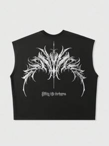 ROMWE MEN Goth Men's Summer Casual Skull Contrast Color Print Sleeveless Tank Top - Black - View 2