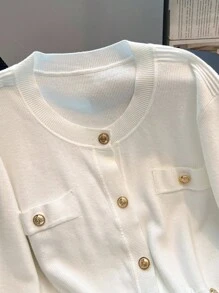 GlowEve CURVE Áo len cardigan nữ cỡ lớn có túi thời trang thanh lịch, sang trọng - trắng - Xem 8