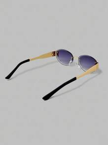 Ontre Gafas de moda ovaladas con marco de metal, estilo retro americano sin marco - Gris - Ver 3