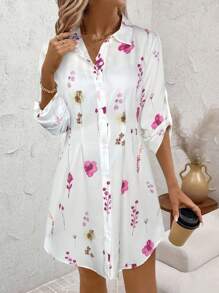 SHEIN Clasi 女士花卉印花衬衫裙，秋冬时尚百搭通勤连衣裙 - 彩色 - 查看 6