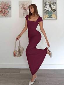 Siren Gaze Váy bó sát eo lưới mùa hè mới dành cho nữ - Màu Đỏ Sâu - Xem 4