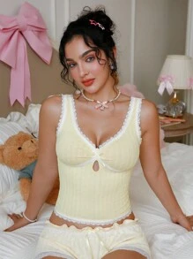 PetitDoll 女士甜美蕾丝拼布吊带背心 - 黃色 - 查看 5