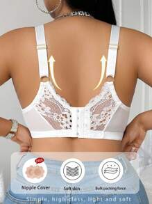 SHEIN Plus Size Solid Color Sexy Lace Bra With Underwire, Lift