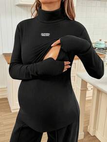 SHEIN 孕妇休闲纯色高领修身哺乳上衣，秋冬