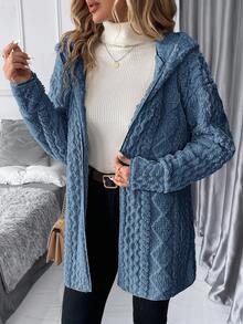 SHEIN Clasi Women's Solid Color Minimalist Daily Long Sleeve Hooded Textured Fleece Jacket In Fall/Winter - Dusty Blue - View 8