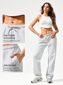 GLOWMODE 30'' Everyday Fleece Wide Leg Adjustable Drawstring Waist Basic Joggers Sweatpants With Side Pockets Daily Casual Fall Winter - Light Grey - View 3