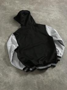 Manfinity EMRG 男士撞色长袖单排扣抽绳连帽休闲夹克 - 黑色 - 查看 2