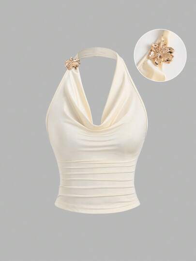 Sweetra 复古风荷叶边领无袖短款上衣，时尚褶皱腰设计，夏季女装时尚