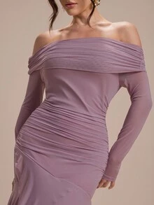 Modelyn Váy trễ vai xếp nếp lãng mạn thanh lịch thời trang dành cho nữ - Bụi hồng - Xem 8