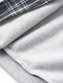 DAZY Kids Fall Clothes, Young Boys Thermal Lined Jacket, Patchwork Plaid Hooded, Casual Loose Fit, Letter Print, Minimalist Style, Autumn