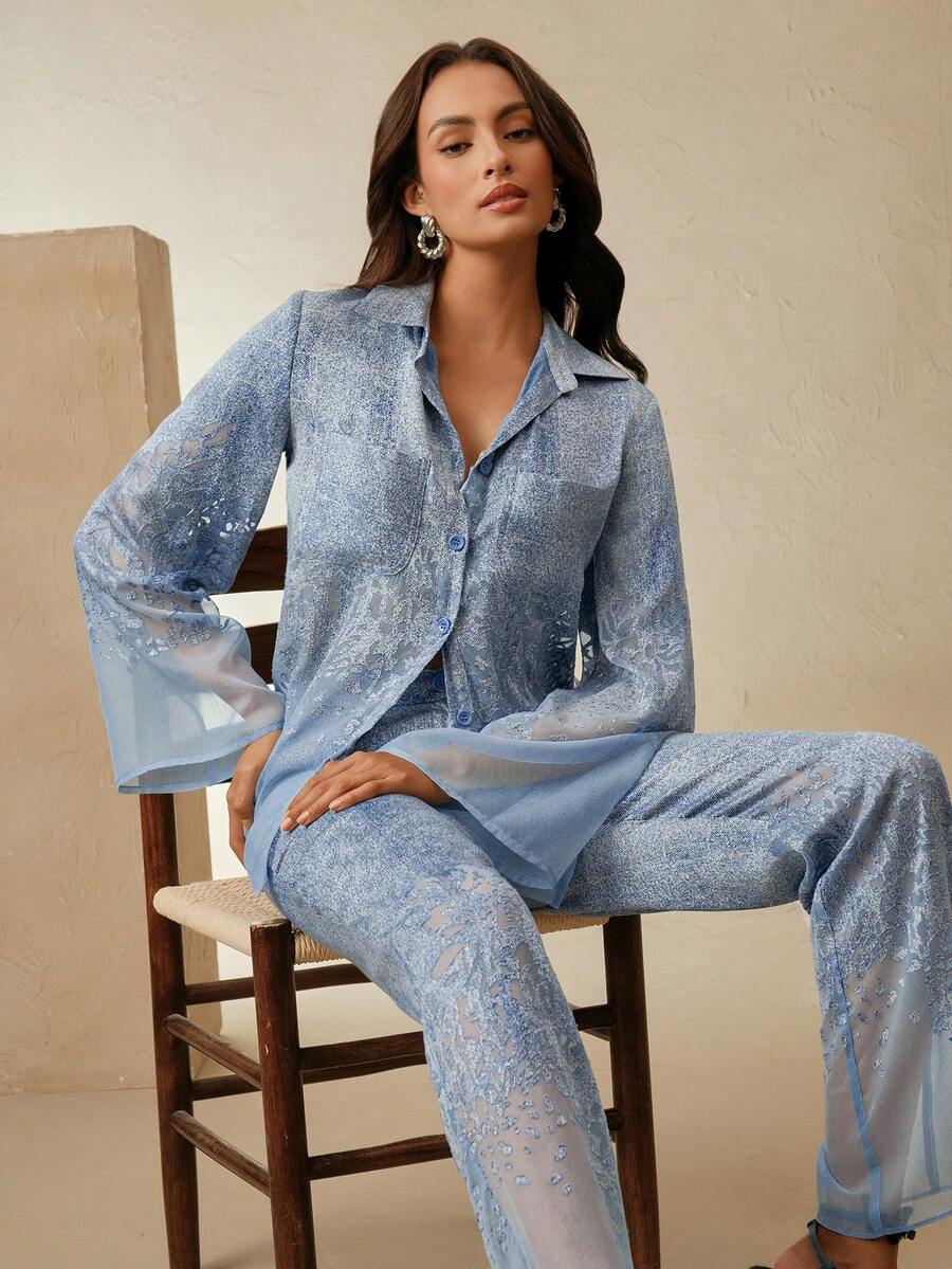 Anewsta Women Two Pieces Outfits For Daily Wear - Blue - View 1