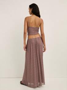 Nöista Polka Dot Brown Set For Women With Delicate Straps, All-Over Micro Print, And A Ruched Bodice With Drawstring Detail. The Flowy Silhouette And Lightweight Material Make It Perfect For A Summer Look. - Brown - View 7