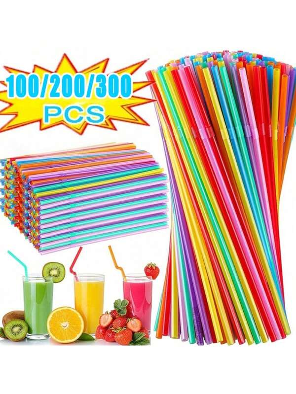 SHEIN 100/200/300pcs Flexible Straws, Multifunctional And Durable Straw Set (Suitable For Outdoor Dining Activities)