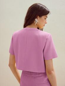 MOTF STUDIO CONTRAST TRIM SHORT SLEEVE JACKET - Pink - View 5
