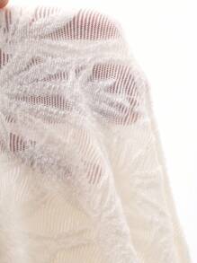 DAZY Semi-Sheer Botanical Print Jacquard Fabric Fitted White Long Sleeve Sleep Top With Built-In Bra For Women Pajama - Apricot - View 8