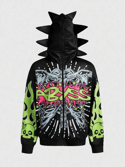 Street Life Felpa con cappuccio personalizzata da uomo con stampa di lettere, manica lunga, colletto con chiusura lampo e dettaglio 3D angolare