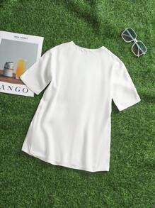 SHEIN Cubre con cuello en V y encaje para niña, adecuado para vacaciones, playa, protección solar, mamá e hija, vuelta al colegio - Blanco - Ver 6