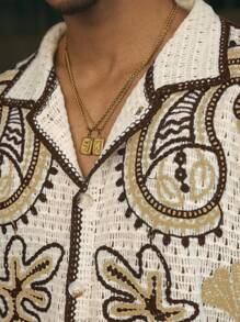 AXEPEAK 宽松腰果花图案男士短袖针织上衣 - 彩色 - 查看 4