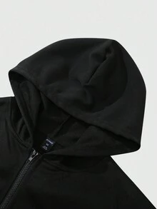 ROMWE MEN Goth 男士字母刺绣拉链连帽卫衣，街头美式风格设计，秋季 - 黑色 - 查看 8