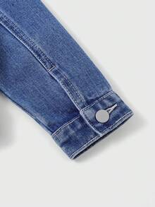 Denimly Young Boy Casual Daily Urban Street Composite Fleece Collar Design Simple Comfortable Washed Denim Jacket - Medium Wash - View 7