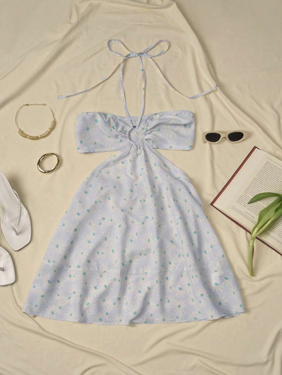 碎花印花露背吊带连衣裙 - 彩色 - 查看 1