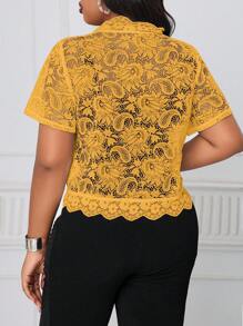 SHEIN Lady Plus Size Solid Color Short Sleeve Lace Jacket, Valentine's Day Gifts, Summer Festival Fall Winter Autumn