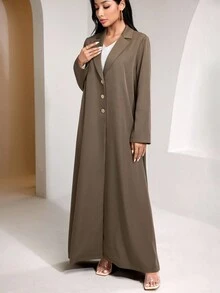Veilorie Women's Casual Solid Color Lapel NeckSingle-Breasted Abaya, Modest Clothes Dubai Abaya Open Abaya Abaya With Blazer