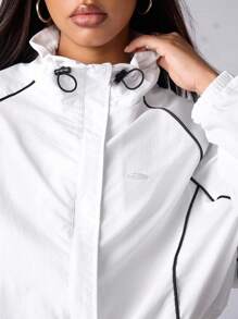 SHEIN Sports 女士运动套装、返校装、毕业典礼、返校装、女士运动和瑜伽时尚运动服女士套装、慢跑和户外休闲装女士健身套装女士健身套装宽松版型、夹克和裤子套装、运动服 - 白色 - 查看 2