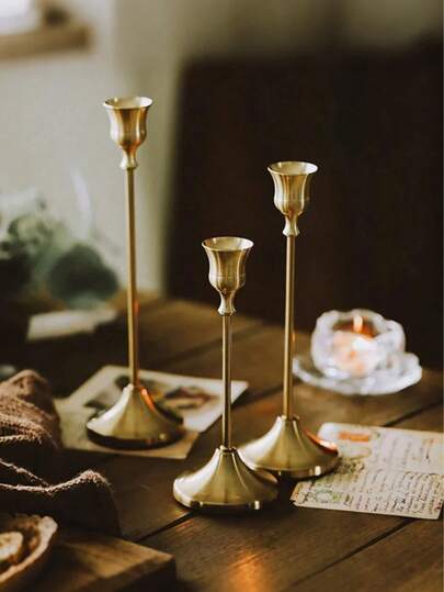 Zazumi 3pcs/6pcs/9pcs/12pcs, Brass Gold Metal Cone-Shaped Candle Holders,High-End Candle Holders And Accessories Retro Modern Decoration Center Candle Holders, Suitable For Ramadan Celebrations, Holiday Party Celebrations, Weddings, Parties, Family Gifts, Birthdays Gifts,Personalized Gifts For Rama Dining Table Decoration, Valentine's Day Gifts, Ramadan Gifts, Party Supplies, Family Catering, High-End Restaurant Supplies, Wedding Decoration