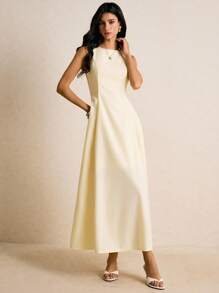 Poéselle 女式纯色休闲优雅无袖连衣裙 - 黃色 - 查看 2