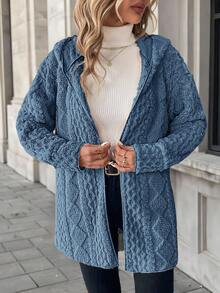 SHEIN Clasi Women's Solid Color Minimalist Daily Long Sleeve Hooded Textured Fleece Jacket In Fall/Winter - Dusty Blue - View 4