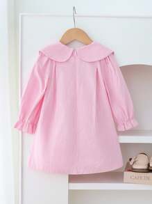 SHEIN 3M-3Y 女婴粉色公主裙，甜美优雅简约可爱风格，柔软舒适的面料，蝴蝶结装饰，泡泡袖，A 字裙，宽松易穿，适合春夏秋季、生日派对、拍照、上学、郊游 - 粉色 - 查看 2