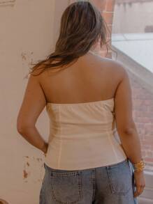 Aralina Plus Size Women Casual Halter Backless Tank Top - White - View 2