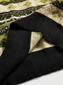 ROMWE MEN Street Life Men's Casual Button-Up Jacquard Knit Sweater - Green - View 5