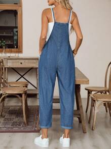 EMERY ROSE New Style Women's Denim Overalls Suspenders Loose Straight Jumpsuit Side Pockets And Jumpsuit Blue Jumpsuit Fall Women Clothes Back To School Halloween Going Out Cargo Pants Women Women Denim Jumpsuit Blue Jean Jumpsuit Women Summer Jumpsuit - Medium Wash - View 3