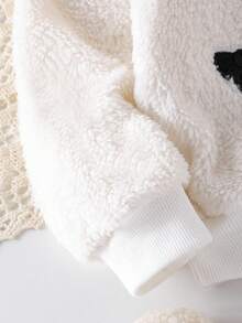 2pcs Girls Casual Everyday Outfit, Autumn/Winter, Fluffy Top With Lavender Bow Embroidery & Flare Pants Set Girls Winter Set Girls Sweater Set Bow Detail Set Girls Two Pieces Set Young Girl Clothes Fall - Black - View 4