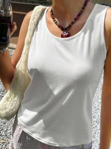 Jouncy Women Casual All-Match Daily Wear Solid Color Sleeveless Top
