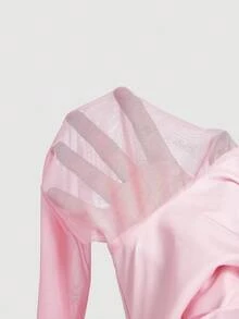 SHEIN MOD Pink Floral Cute Tea Party Autumn Women's Dreamy Oversized Mesh Long Sleeve Slim Dress,Double-Layered Cake Skirt,Date,Prom,Birthday Outfit - Pink - View 5