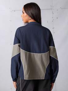 SHEIN Sports Women Sports Jackets Y2K Zip-Up Loose Casual Jacket, Spring & Autumn, Fall Winter Jackets, Nylon Jackets, Sportswear, Daily Wear Jacket Activewear, Sportwear, Tracksuit, Back To School, Retro Streetwear Streetstyle. Preppy, Blokecore, Women Athleisure Women Athleisure Wear Jacket Women Track Jacket Zip Up Jacket Women Workout Zip Up Sportswear Women Women Athleisure - Black - View 7