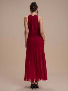 Modelyn Sexy & Elegant Burgundy Women's Long Stretch Dress - Burgundy - View 3