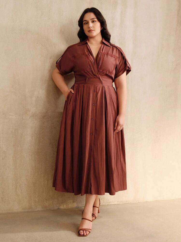 Plus Size Women's Floral Splice Batwing Sleeve Tie Waist V-Neck Maxi Dress, Vacation Style