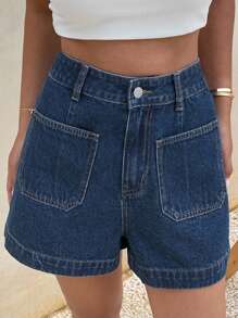 Strévra Women's Summer Casual Denim Shorts With Large Pockets - Blue - View 3