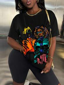 Rovax Áo thun tay ngắn cổ tròn màu tương phản họa tiết cho nữ - màu đen - Xem 1