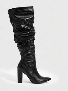 CUCCOO SZL Damen Mode Sexy High Heel Overknee Stiefel, Blockabsatz einfarbig, Business & Date Stil, Seitlicher Reißverschluss, elegante Party Stiefel