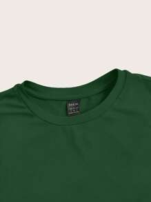 SHEIN ICON Áo thun nữ dáng ôm cổ tròn tay ngắn họa tiết tối giản màu xanh ô liu - Màu xanh lá cây đậm - Xem 4