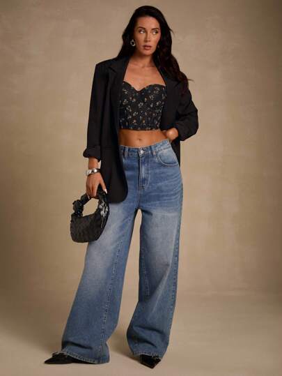 Glamine 夏季假日花卉印花蕾丝紧身胸衣鱼骨结构修身吊带背心图案 T 恤女式上衣