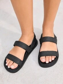 HighSole 休闲时尚舒适露趾百搭女士平底凉鞋 - 黑色 - 查看 4