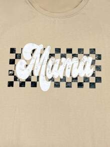 Áo thun nữ cổ tròn tay ngắn in chữ mùa hè năng động thường ngày - Màu be - Xem 4