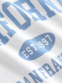 SHEIN Girlism 3件套青少年女孩休闲运动衫搭配印花吊带背心和阔腿运动裤套装 - 藍白色 - 查看 3