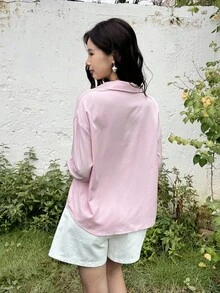 SHEIN Loose Casual Comfortable Collared Embroidered Bow Blouse, Suitable For Teen Girls Back To School Fall Winter